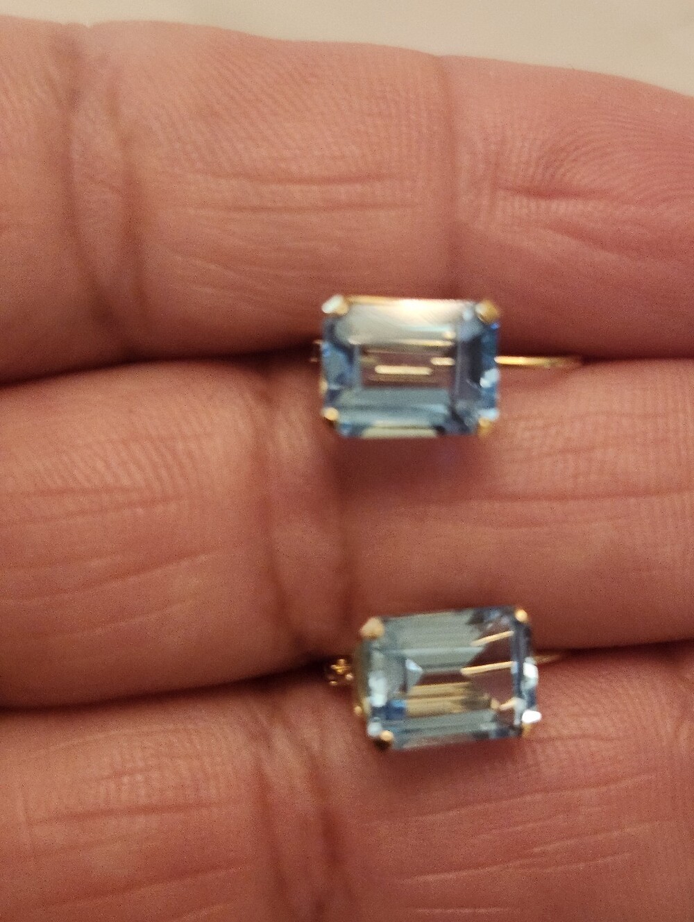 14k Yellow Gold Emerald Cut Blue Topaz Dangle Earrings 2.0CT - Picture 11 of 13